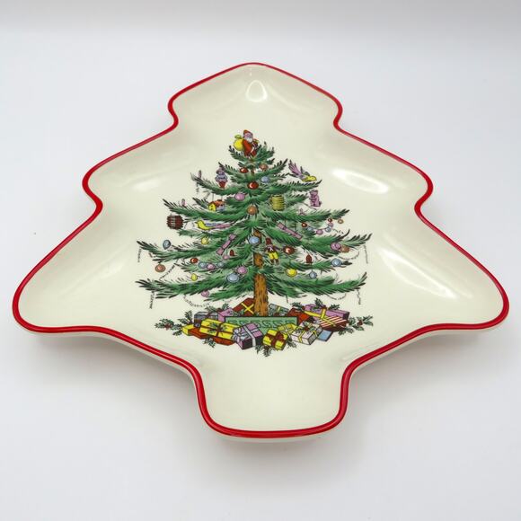 Vintage Spode Christmas Tree Red Trim Tray 7.5" Holiday Serving Dish England - Picture 2 of 12